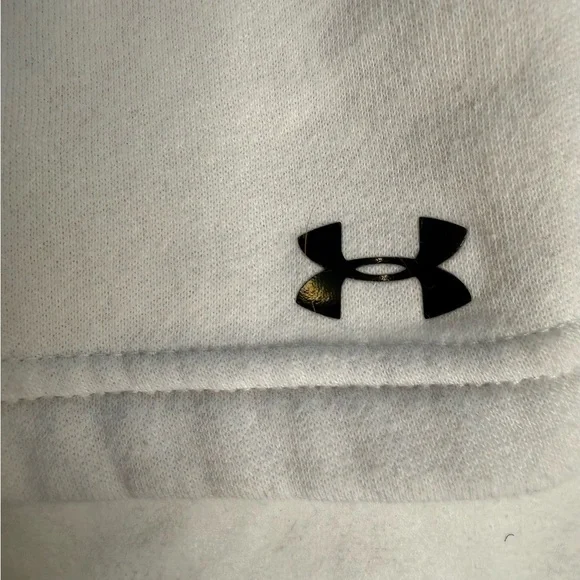 Under Armour White Logo Tape Hoodie Loose Fit Women’s Medium Athleisure Fleece - Picture 6 of 12